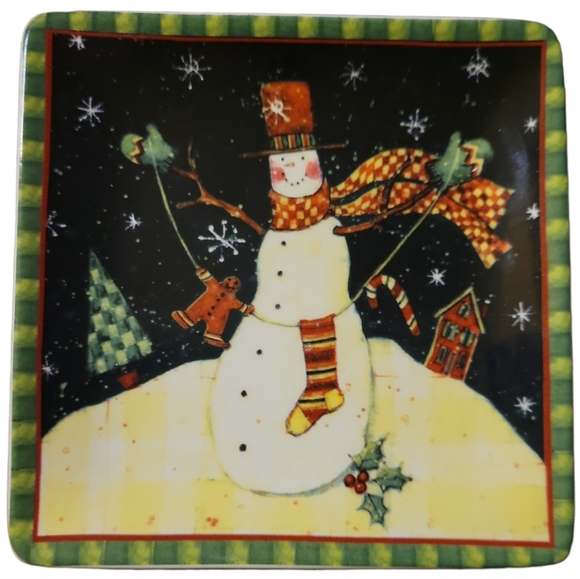 3 Vtg MWW Market PRIMITIVE CHRISTMAS Mini Plate Santa Deer Snowman Susan Winget - Picture 6 of 7